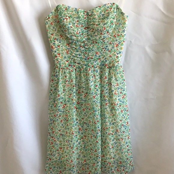 GUESS Strapless Tie Back Ditsy Floral Print Dress - Picture 5 of 7